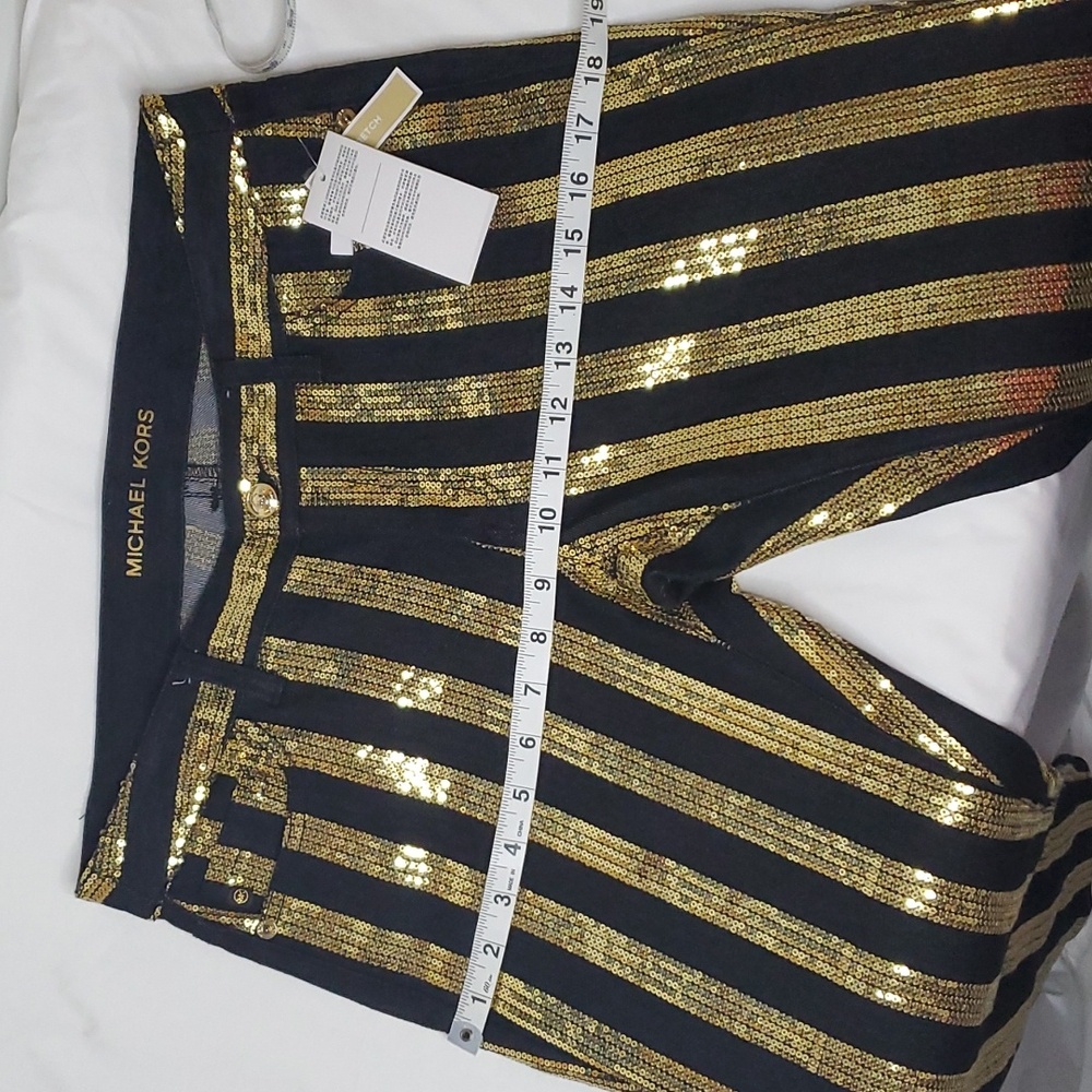NWT MICHAEL KORS-size 4- striped gold sequins pants - Picture 9 of 9